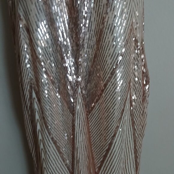 Gold Sequin Fringe Sleeve Maxi Dress Plus Size - Picture 4 of 9